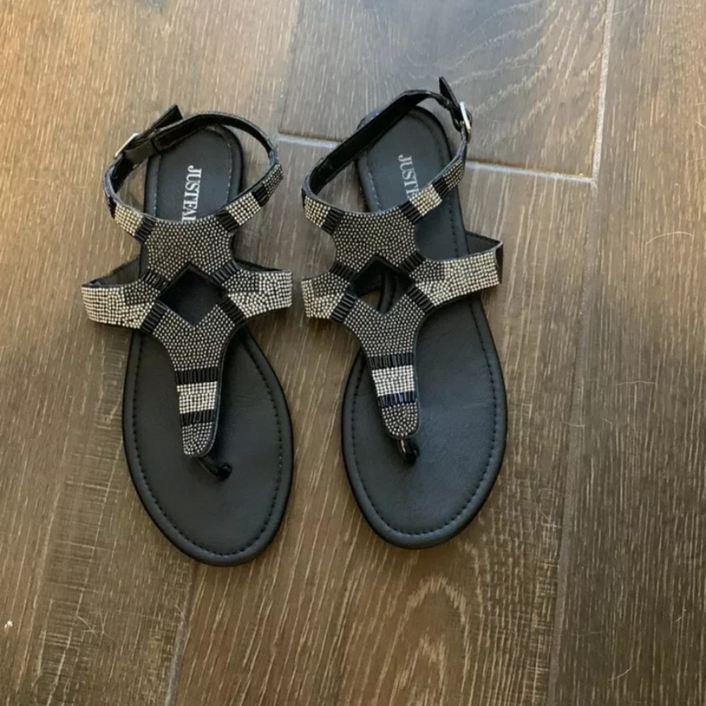 Just Fab black beaded Sandals